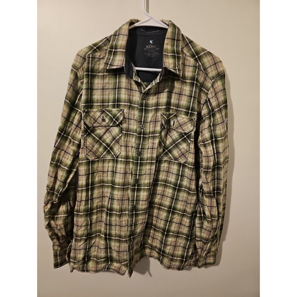 Kuhl Shirt Men's Large Green plaid Flannel Long Sleeve Casual Mens